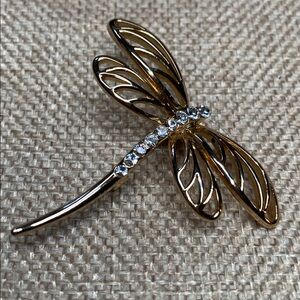 🍒3 for $33🍒 Gold Dragonfly Brooch With Rhinestones Elegant Gift